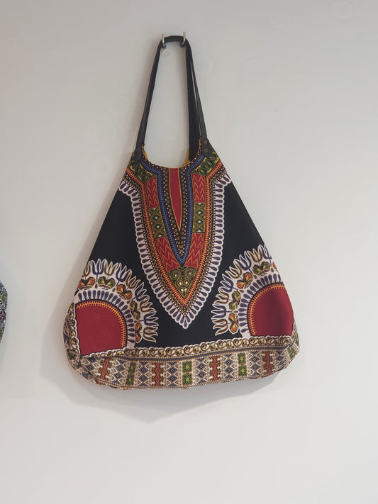 Sac cabas en tissu Dashiki – Noir & multicolore