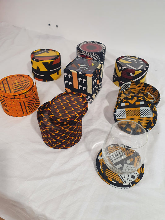Sous-verres en wax avec boîte – Lot artisanal africain
