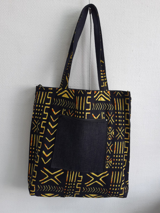Sac cabas bogolan noir et jaune